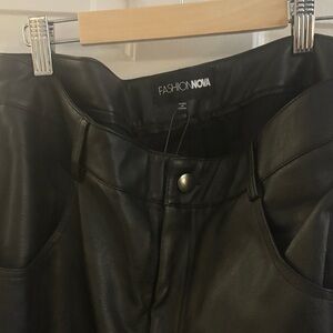 Fashion Nova Black Leather Look Trousers